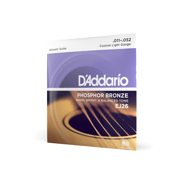 D'Addario 11-52 CUSTOM LIGHT, PHOSPHOR BRONZE ACOUSTIC GUITAR STRINGS