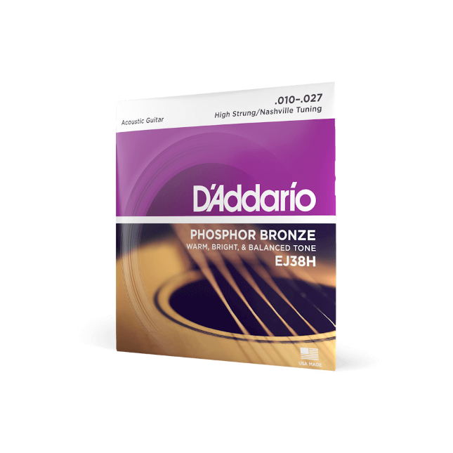 D'Addario 10-27 HIGH STRUNG/NASHVILLE TUNING, PHOSPHOR BRONZE ACOUSTIC GUITAR STRINGS
