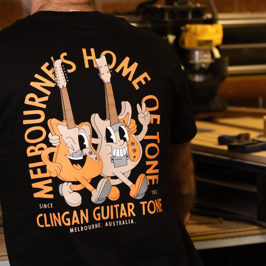 Clingan guitar Tone T-shirt (Black and Orange)