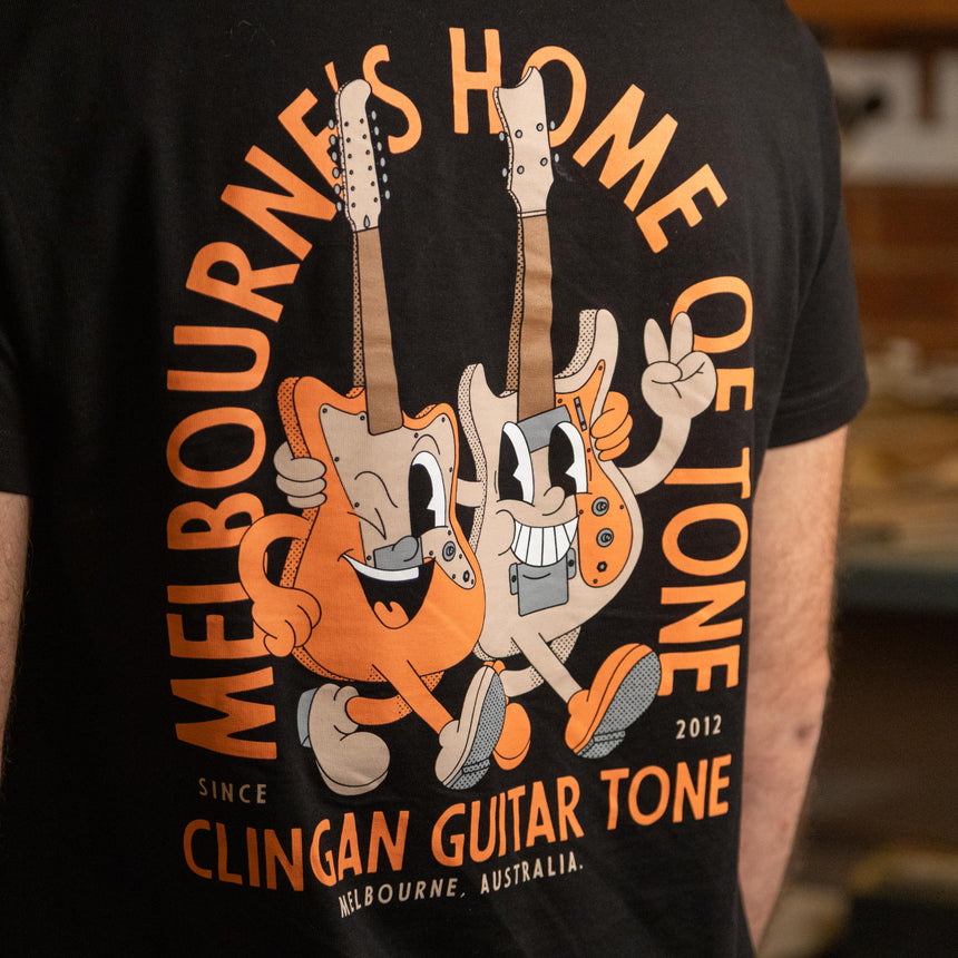 Clingan guitar Tone T-shirt (Black and Orange)