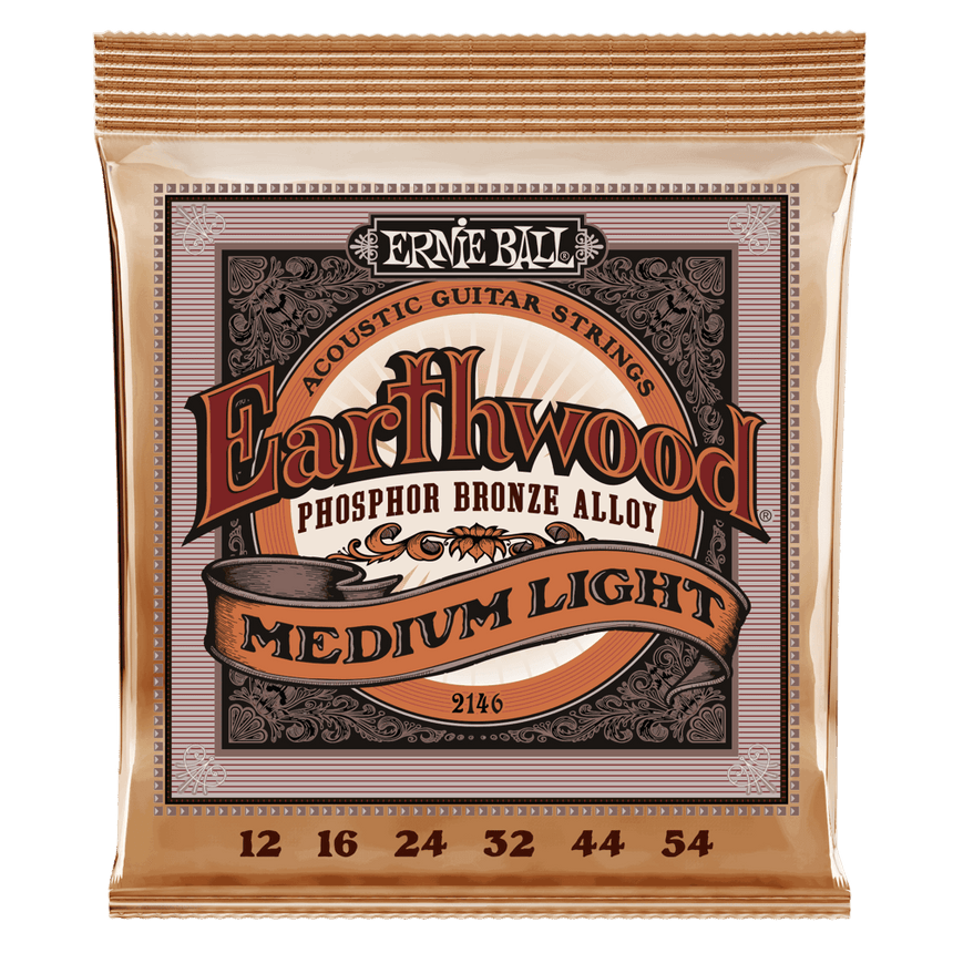 Ernie Ball MEDIUM LIGHT EARTHWOOD PHOSPHOR BRONZE ACOUSTIC GUITAR STRINGS 12-54 GAUGE